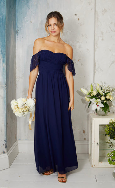 Navy Embellished Sleeve Maxi Dress