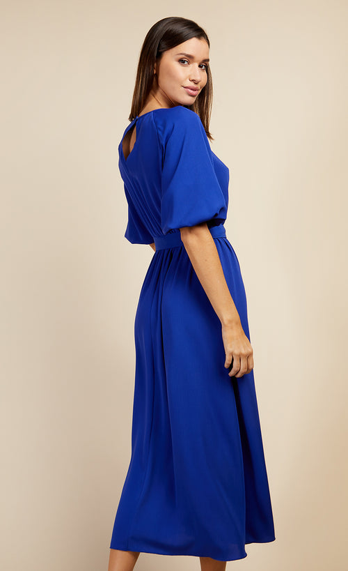 Royal Blue Puff Sleeve Midaxi Dress