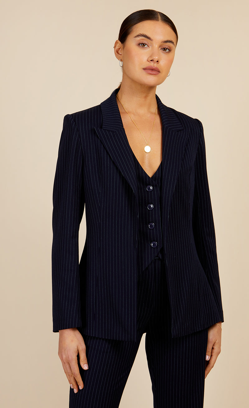 Navy Pinstripe Blazer Jacket by Vogue Williams