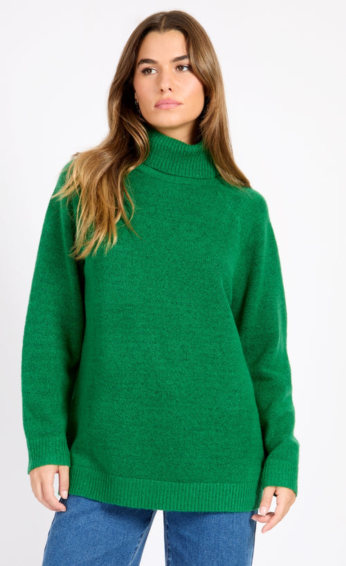 Green Knit Roll Neck Jumper