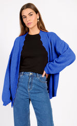 Blue Knit Scallop Cardigan by Vogue Williams