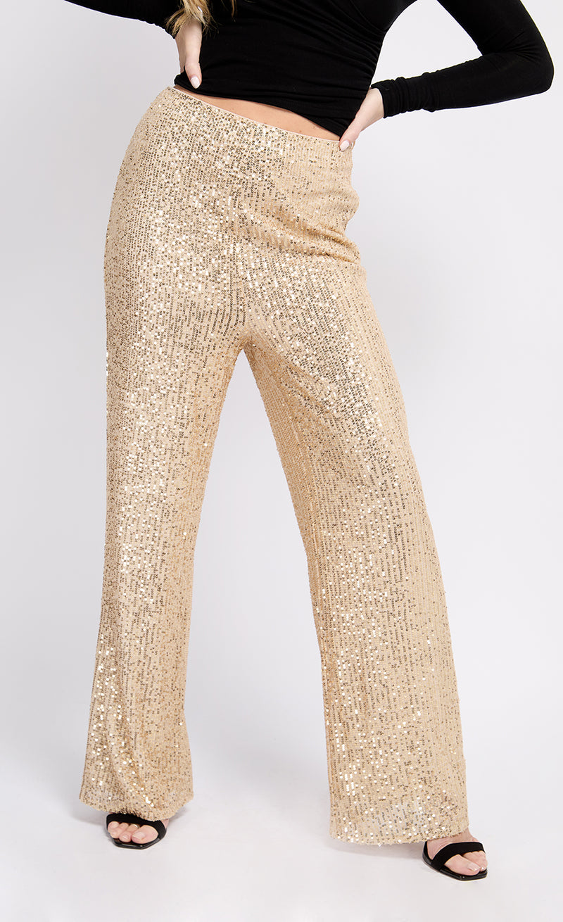 Gold Sequin Trousers by Vogue Williams