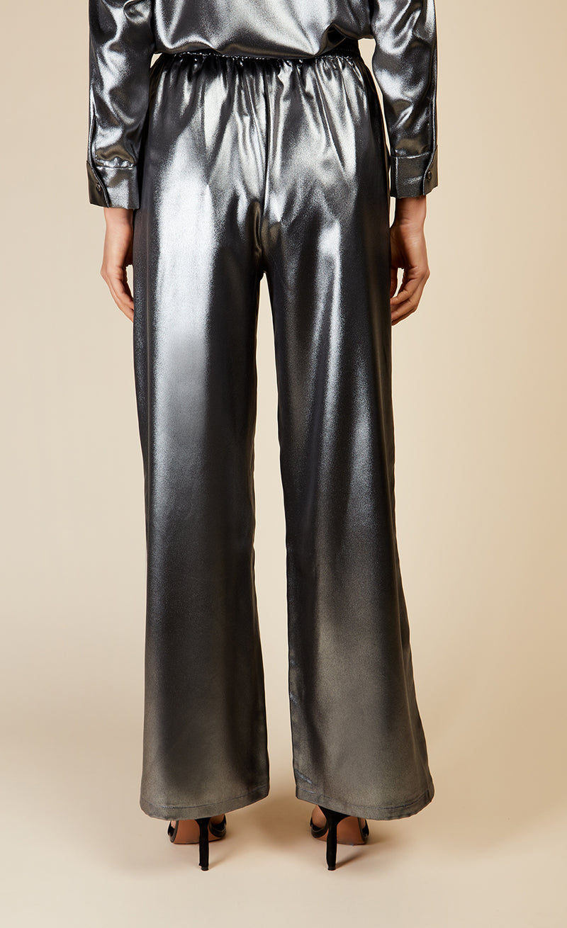 Regular fit: wide satin trousers - black | s.Oliver