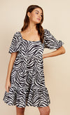 Zebra Print Tiered Mini Smock Dress by Vogue Williams