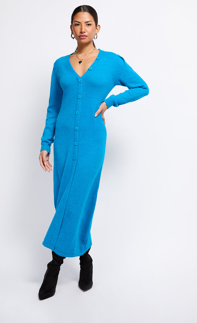 Azure Blue Knit Midaxi Dress by Vogue Williams