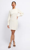 Cream Boucle Contrast Bow Mini Dress by Vogue Williams