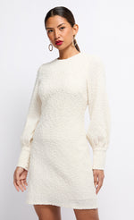 Cream Boucle Contrast Bow Mini Dress by Vogue Williams