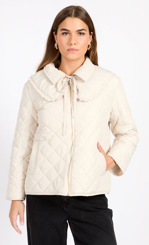 Cream Quilted Collar Detail Jacket by Vogue Williams