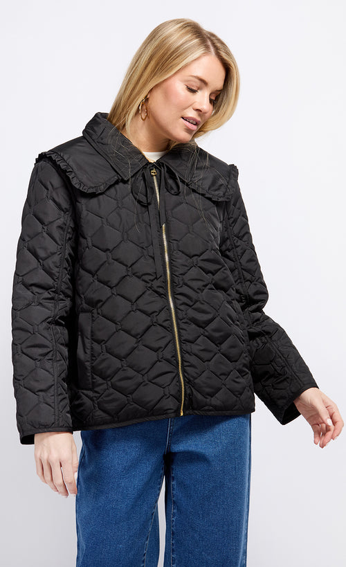 Black Quilted Collar Detail Jacket by Vogue Williams