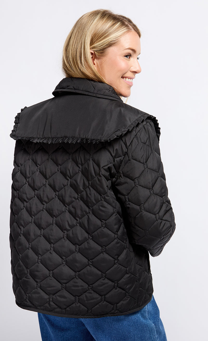 Black Quilted Collar Detail Jacket by Vogue Williams