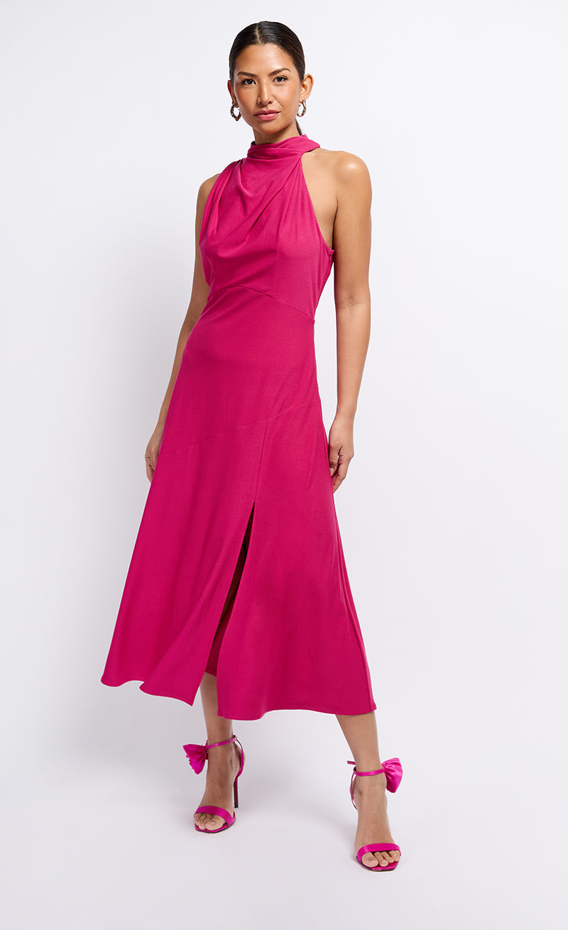 Pink Draped Neck Detail Midaxi Dress by Vogue Williams