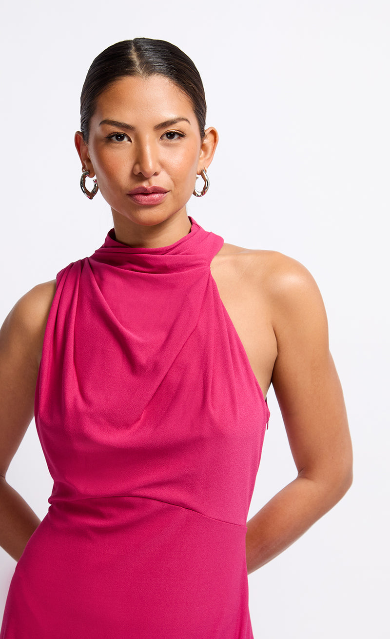 Pink Draped Neck Detail Midaxi Dress by Vogue Williams