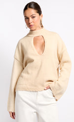 Oatmeal Knit Keyhole Top by Vogue Williams