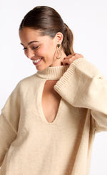 Oatmeal Knit Keyhole Top by Vogue Williams