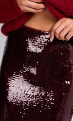 Burgundy Sequin Midaxi Skirt by Vogue Williams