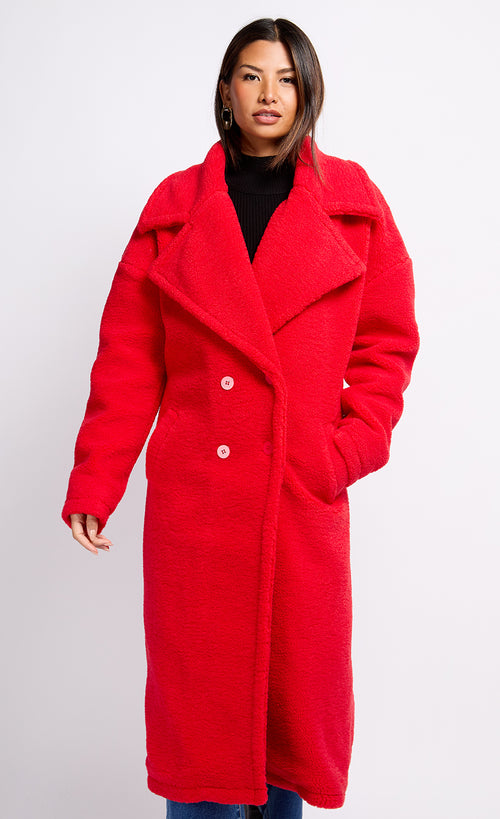 Oversized Red Teddy Coat