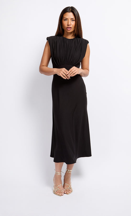 Black Gathered Detail Midaxi Dress by Vogue Williams