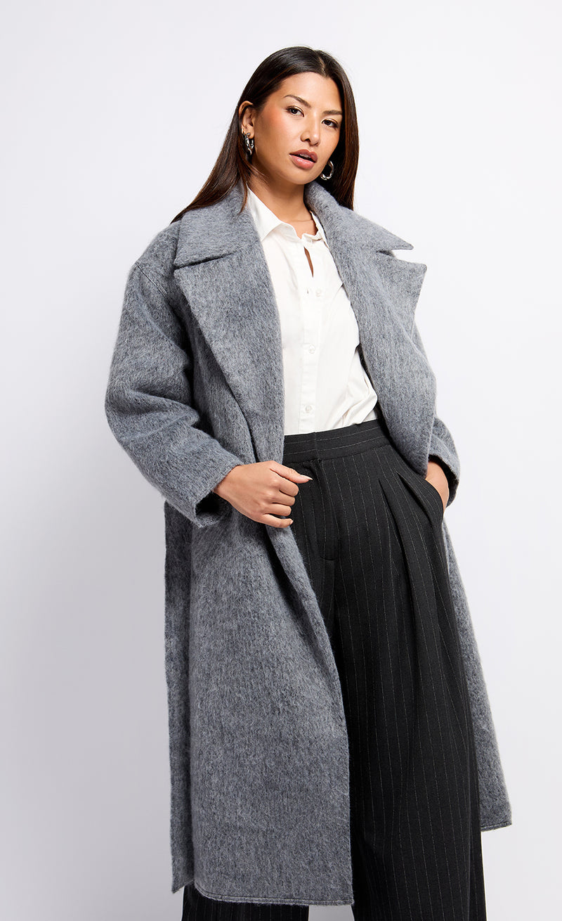 Grey Wool Blend Coat by Vogue Williams Little Mistress