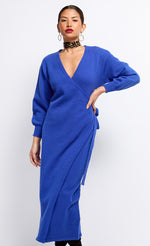 Cobalt Knit Midaxi Wrap Dress by Vogue Williams