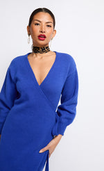 Cobalt Knit Midaxi Wrap Dress by Vogue Williams