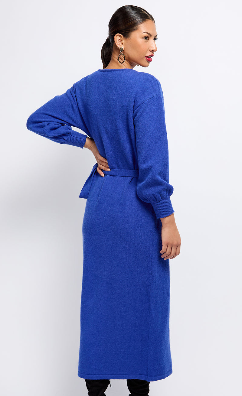 Cobalt Knit Midaxi Wrap Dress by Vogue Williams