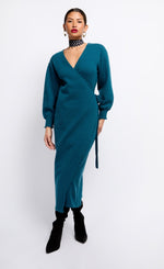 Petrol Knit Midaxi Wrap Dress by Vogue Williams