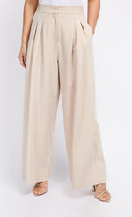 Beige Pleat Wide Leg Trousers by Vogue Williams