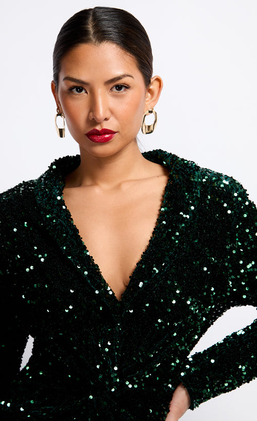 Green Sequin Velvet Mini Dress