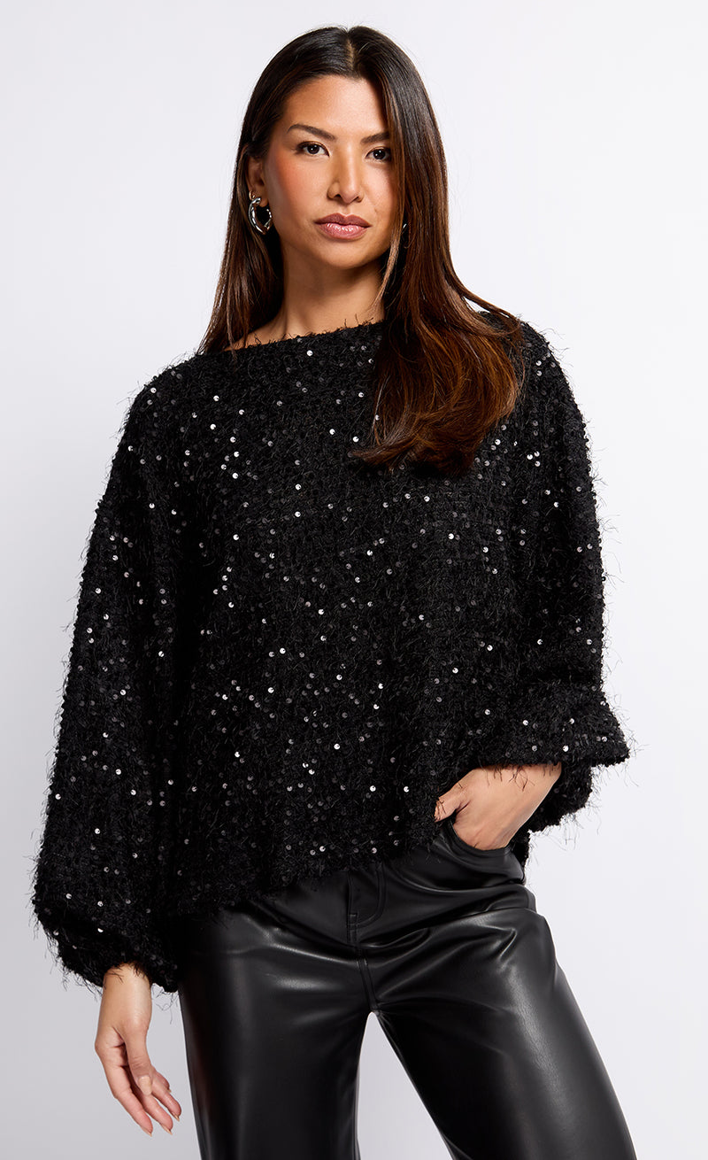 Black Sequin Fringe Top by Vogue Williams