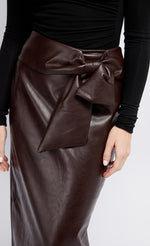 Brown PU Tie Waist Midaxi Skirt by Vogue Williams