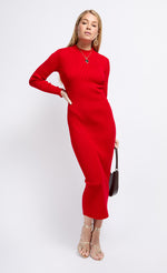 Red Rib Knit Midaxi Bodycon Dress by Vogue Williams