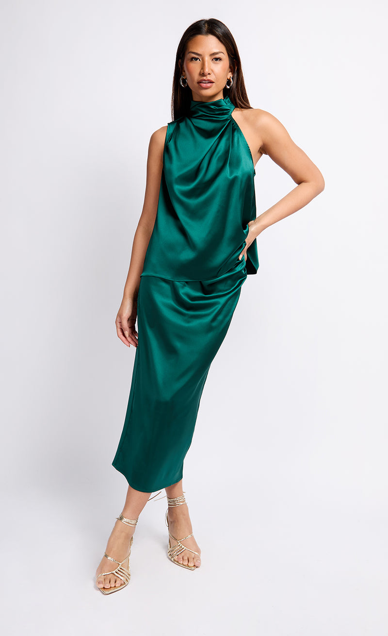 Green Satin Drape Top