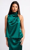 Green Satin Drape Top by Vogue Williams