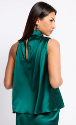 Green Satin Drape Top by Vogue Williams