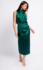 Green Satin Drape Midaxi Skirt by Vogue Williams