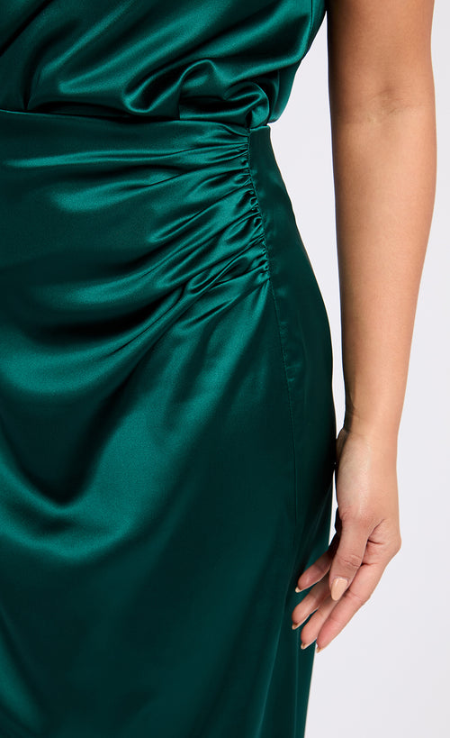 Green Satin Drape Midaxi Skirt by Vogue Williams