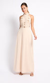 Cream Embellished High Neck Maxi Dress