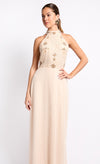 Cream Embellished High Neck Maxi Dress