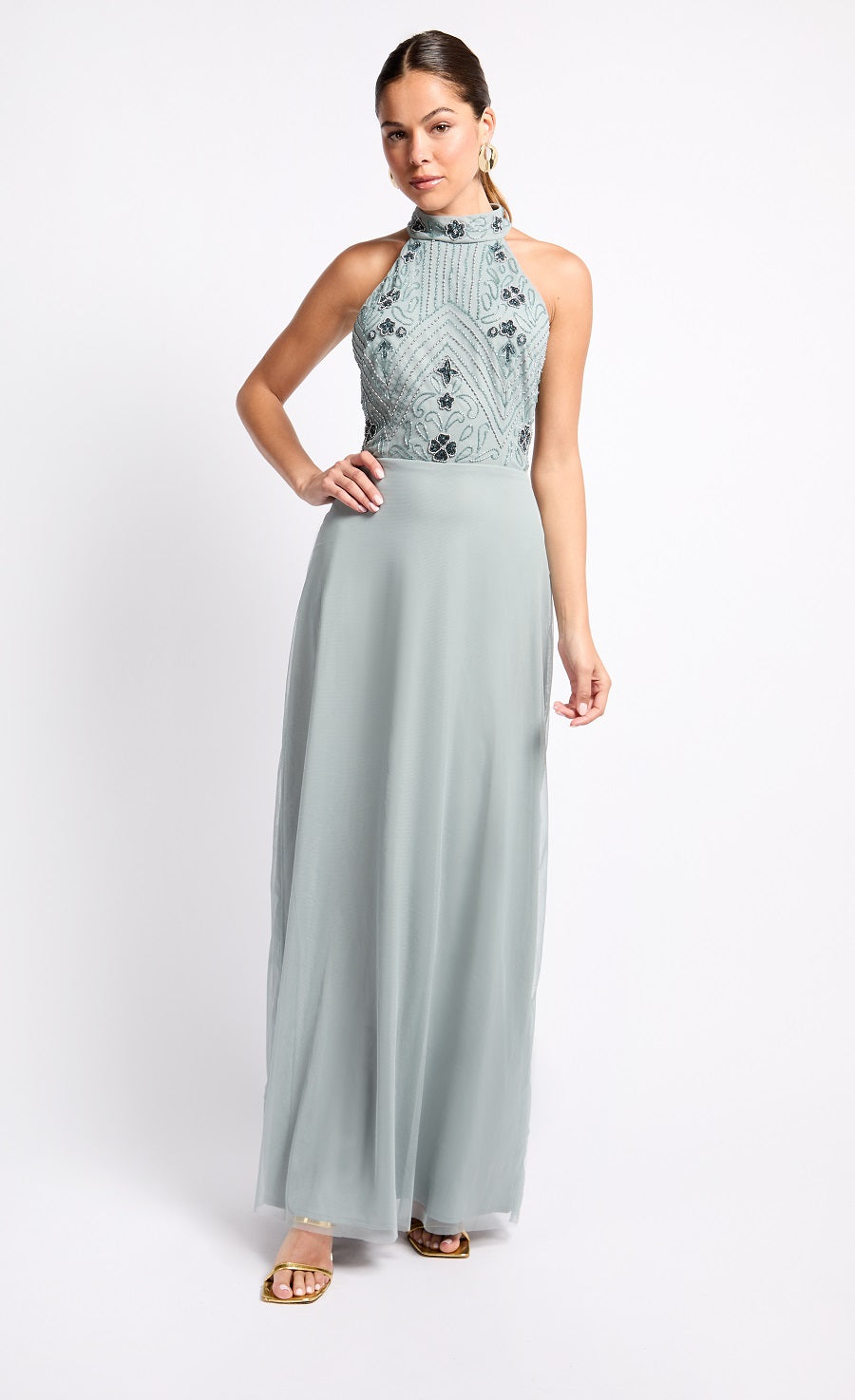 Little mistress grey embellished fashion maxi dress