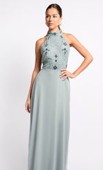 Grey Embellished High Neck Maxi Dress