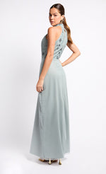 Grey Embellished High Neck Maxi Dress