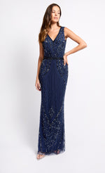 Navy Embellished Deco Maxi Dress