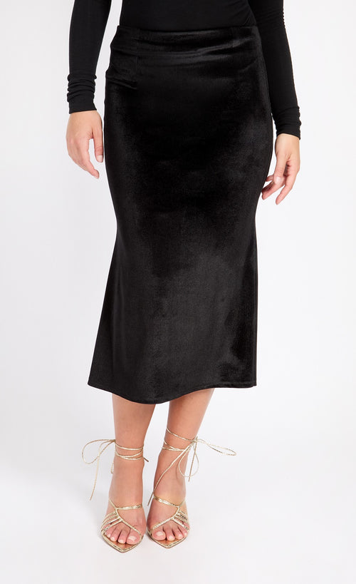 Black Velvet Midi Skirt by Vogue Williams