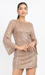 Champagne Sequin Backless Mini Dress by Chloe Lewis