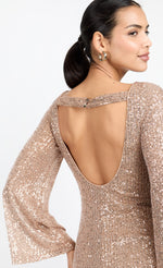 Champagne Sequin Backless Mini Dress by Chloe Lewis