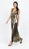 Gold Foil Plunge Maxi Dress by Chloe Lewis