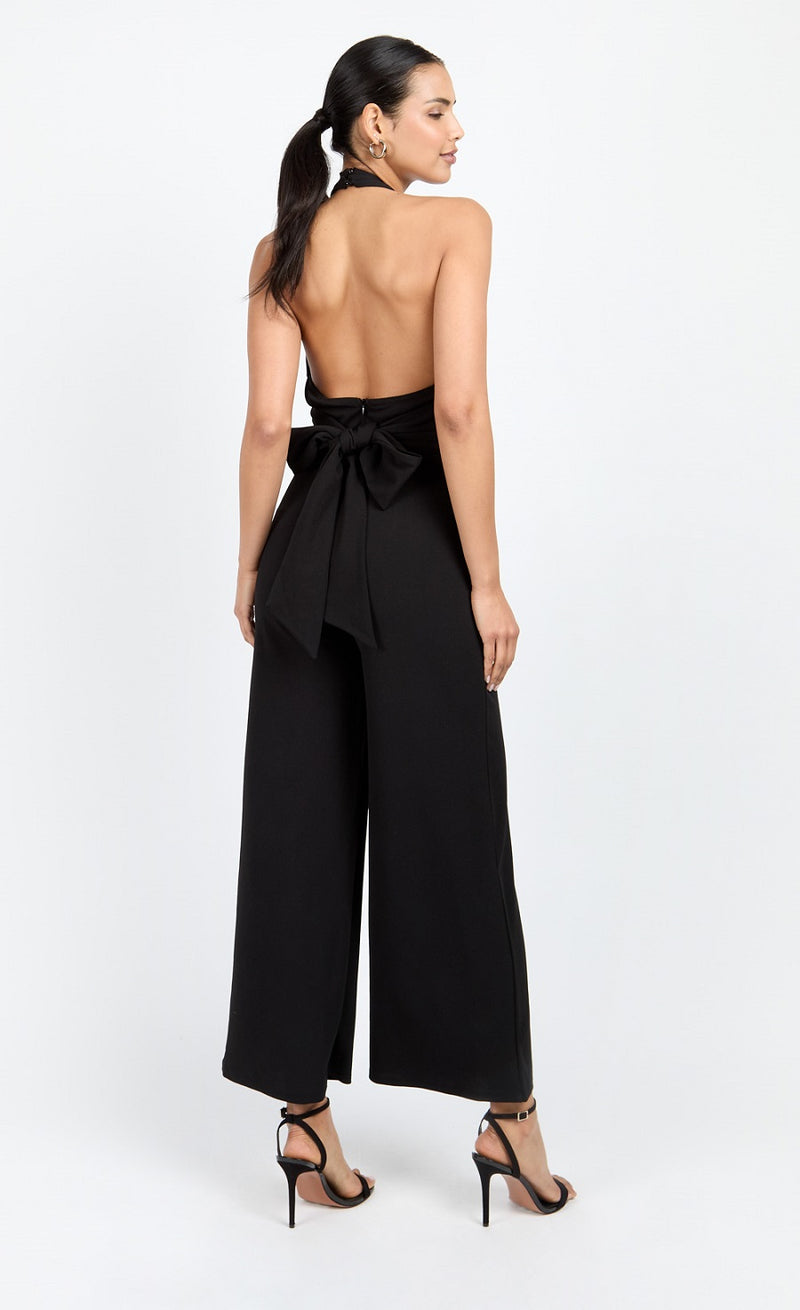 Black Bow Back Halter Jumpsuit by Chloe Lewis