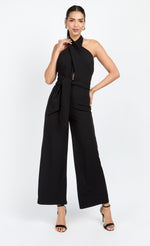 Black Bow Back Halter Jumpsuit by Chloe Lewis