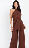 Chocolate Brown Bow Back Halter Jumpsuit by Chloe Lewis