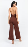 Chocolate Brown Bow Back Halter Jumpsuit by Chloe Lewis